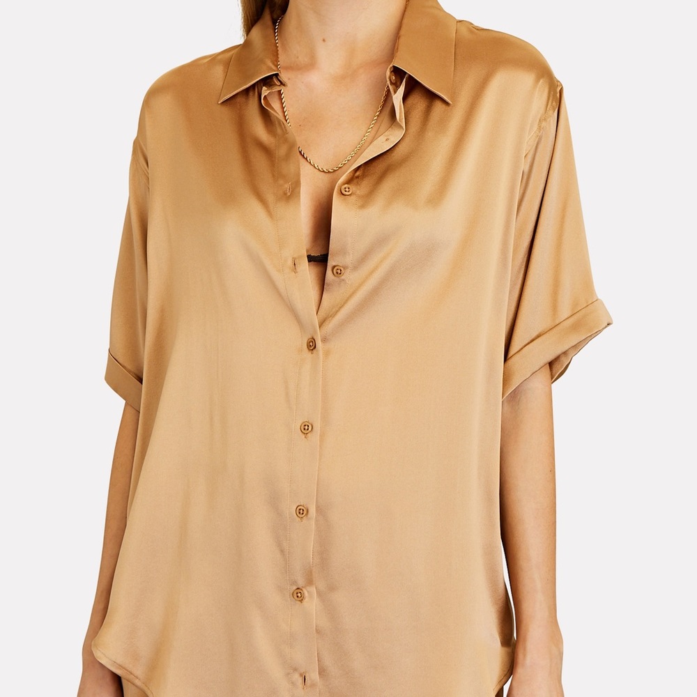 Frankie’s Bikinis Fifi Silk Button Up Shirt Size Medium